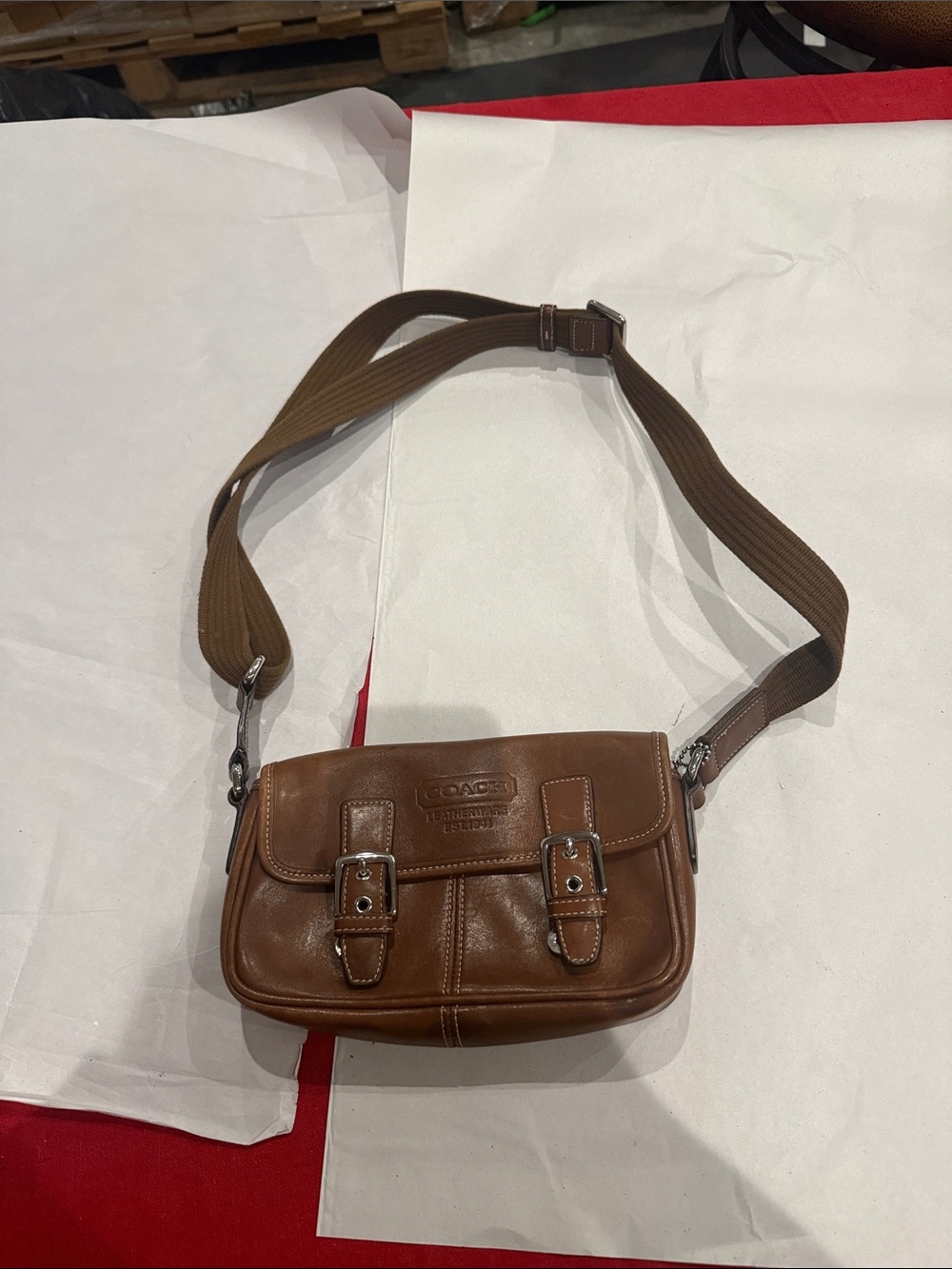 Vintage Coach Brown Leather Messenger Crossbody with Buckle Flap